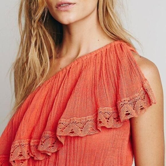 NEW Jen’s Pirate Booty x Free People One Shoulder Crop Top Orange Size Large - Picture 4 of 8